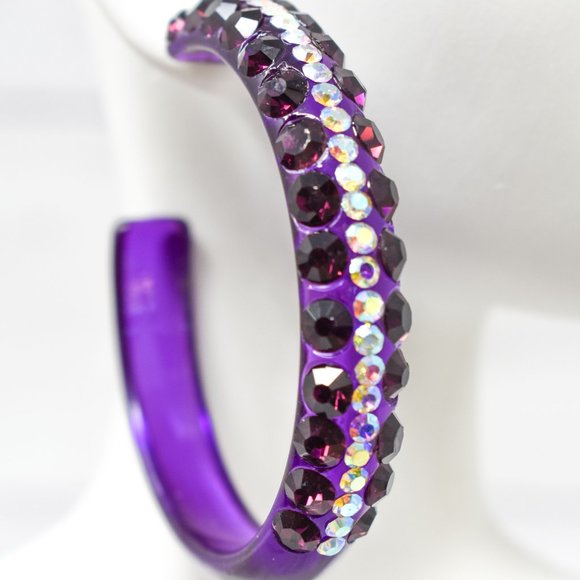 2.5" Clear Purple Lucite 5 Row Rhinestone Earrings - Picture 9 of 11